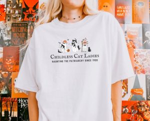 Halloween Childless Cat Lady Tshirt Cute Ghosts For Kamala Harris Hoodie The Patriarchy Feminism Sweatshirt Spooky Election Shirt 2024 giftyzy 5