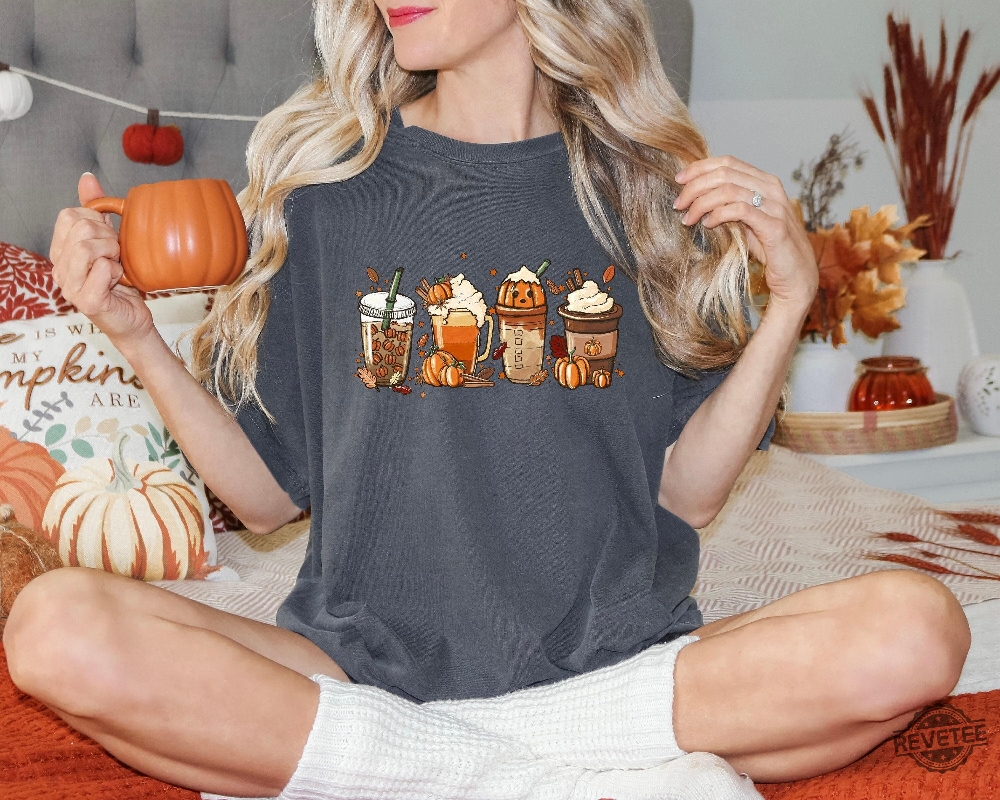 Fall Coffee Pumpkin Shirt Coffee Latte Shirt Halloween Shirt Retro Halloween Shirt Cute Halloween Shirts revetee 1