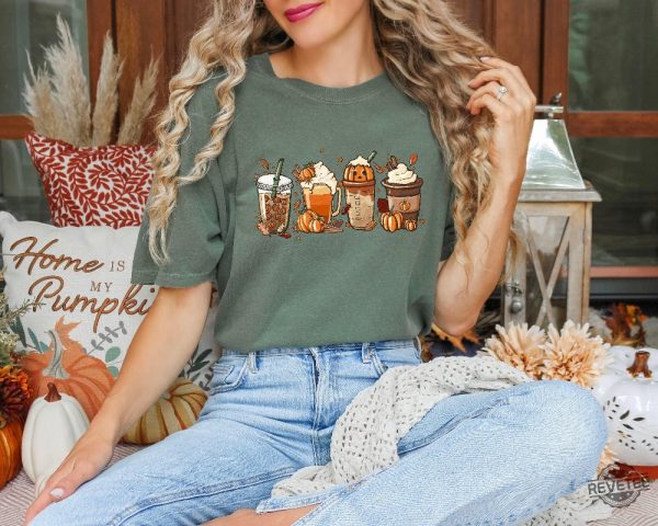 Fall Coffee Pumpkin Shirt Coffee Latte Shirt Halloween Shirt Retro Halloween Shirt Cute Halloween Shirts revetee 4