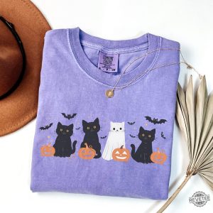 Halloween Cat Shirt Ghost Shirt Ghost Cat Shirt Happy Halloween Retro Spooky Season Cat Halloween Sweater revetee 3