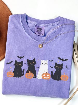 Halloween Cat Shirt Ghost Shirt Ghost Cat Shirt Happy Halloween Retro Spooky Season Cat Halloween Sweater revetee 3