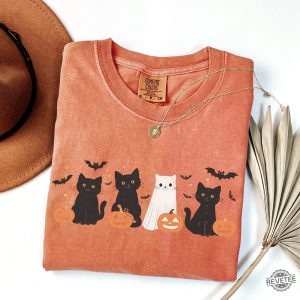 Halloween Cat Shirt Ghost Shirt Ghost Cat Shirt Happy Halloween Retro Spooky Season Cat Halloween Sweater revetee 4