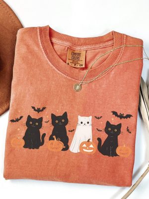 Halloween Cat Shirt Ghost Shirt Ghost Cat Shirt Happy Halloween Retro Spooky Season Cat Halloween Sweater revetee 4