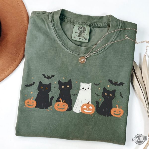 Halloween Cat Shirt Ghost Shirt Ghost Cat Shirt Happy Halloween Retro Spooky Season Cat Halloween Sweater revetee 5