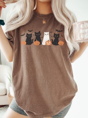 Halloween Cat Shirt Ghost Shirt Ghost Cat Shirt Happy Halloween Retro Spooky Season Cat Halloween Sweater revetee 6