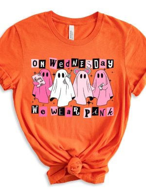 On Wednesday We Wear Pink Halloween Sweatshirt Cute Pink Ghost T Shirt We Only Wear Pink On Wednesdays revetee 2