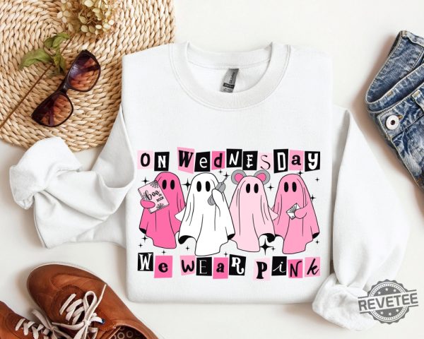 On Wednesday We Wear Pink Halloween Sweatshirt Cute Pink Ghost T Shirt We Only Wear Pink On Wednesdays revetee 3