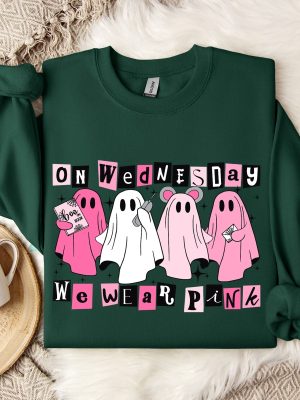 On Wednesday We Wear Pink Halloween Sweatshirt Cute Pink Ghost T Shirt We Only Wear Pink On Wednesdays revetee 4