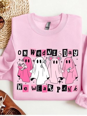 On Wednesday We Wear Pink Halloween Sweatshirt Cute Pink Ghost T Shirt We Only Wear Pink On Wednesdays revetee 5