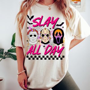 Slay All Day Halloween Shirt Fall Halloween Sweatshirt Horror Movie Shirts Scary Sweater revetee 2