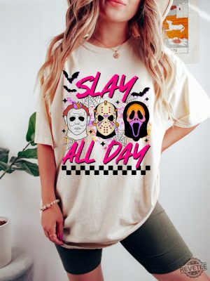 Slay All Day Halloween Shirt Fall Halloween Sweatshirt Horror Movie Shirts Scary Sweater revetee 2