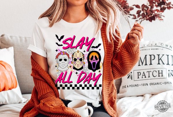 Slay All Day Halloween Shirt Fall Halloween Sweatshirt Horror Movie Shirts Scary Sweater revetee 3