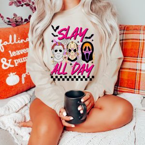 Slay All Day Halloween Shirt Fall Halloween Sweatshirt Horror Movie Shirts Scary Sweater revetee 5