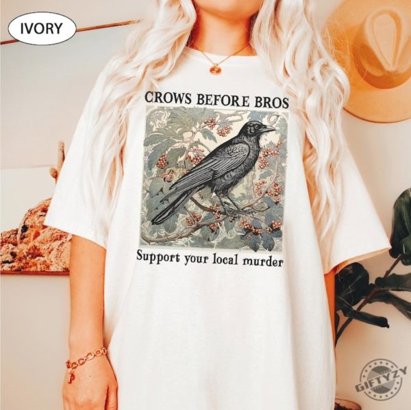 Funny Crows Before Bros Vintage Crow Shirt Vintage Raven Sweatshirt Goblincore Witchy Hoodie Halloween Tshirt Dark Academia Clothing giftyzy 6