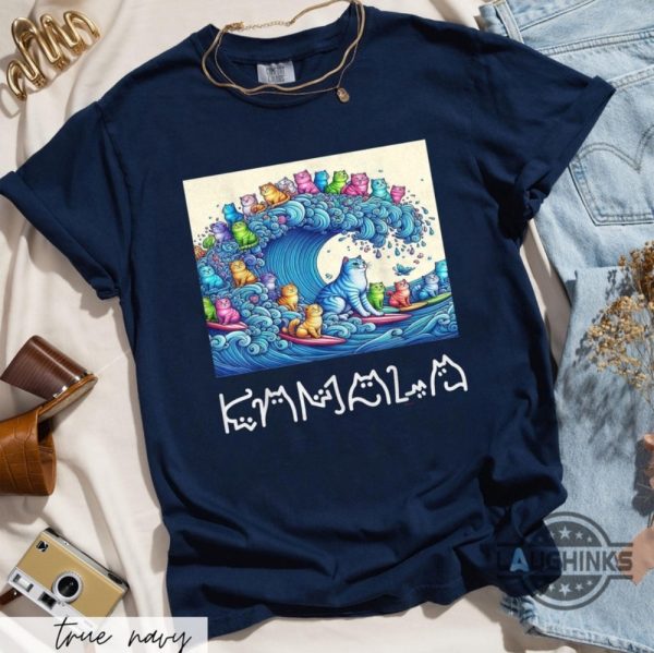 blue wave kamala cat shirt inspired by japanese artist