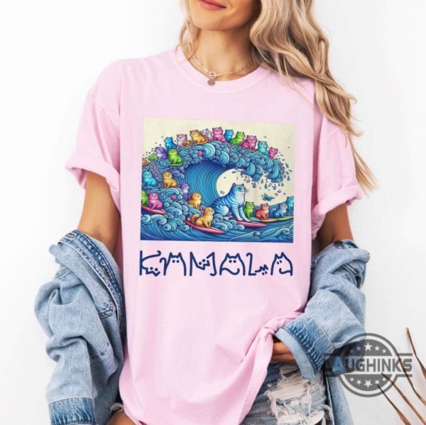 blue wave kamala cat shirt inspired by japanese artist