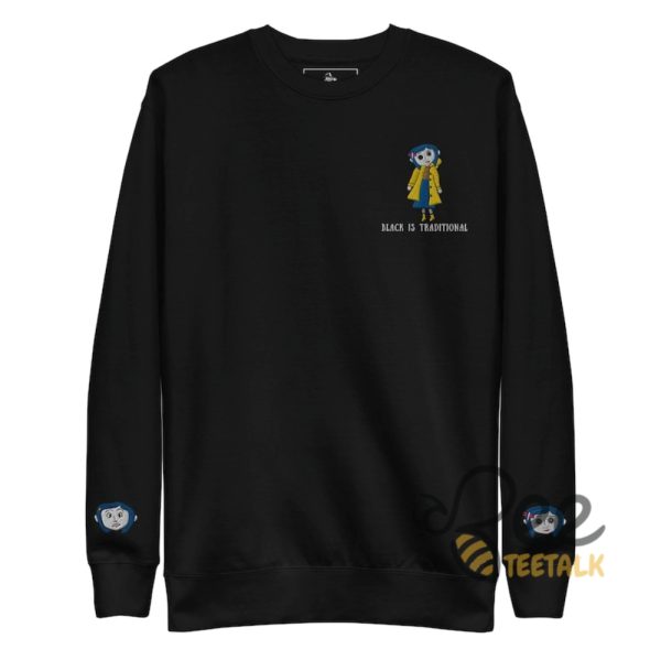 black is traditional coraline embroidered sweatshirt t shirt hoodie