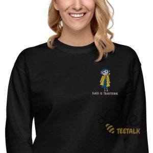 black is traditional coraline embroidered sweatshirt t shirt hoodie