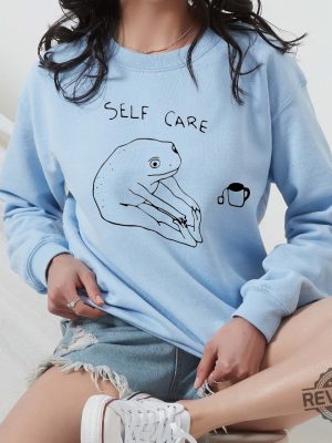 Funny Frog Self Care Sweatshirt Funny Frog Self Care Retro Hoodie Birthday Gift For Her revetee 3