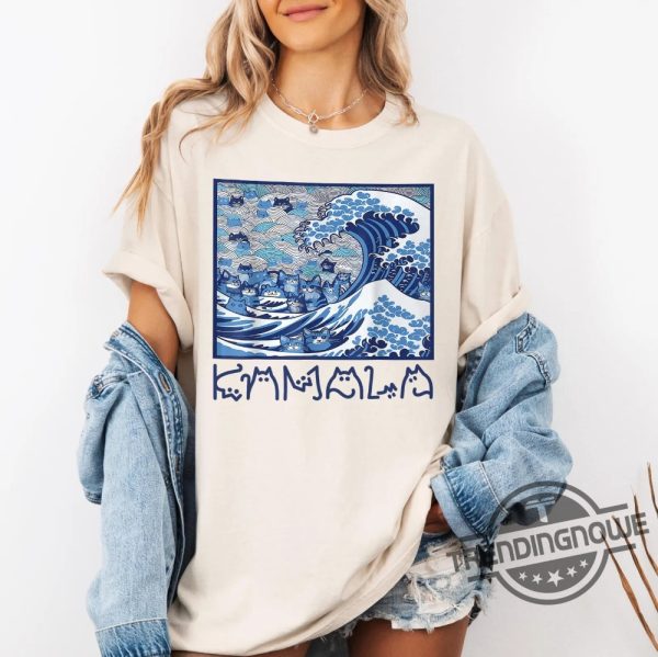 Blue Wave Cat For Kamala Shirt Ukiyo E Inspired Japanese Artistic Cat Lover Tee Trendy Cat Wave Design trendingnowe 3