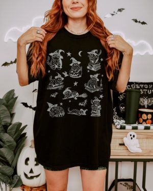 Cat Halloween Shirt 90S Cat Witch Vintage Hoodie Funny Witch Cat Tshirt Halloween Cat Lovers Gift giftyzy 3