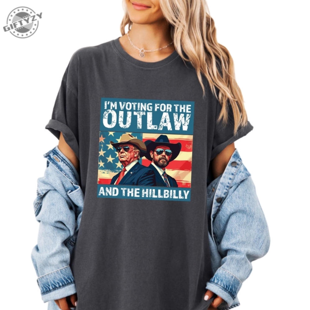 Ridin With The Outlaw And The Hillbilly Trump Shirt 2024 Election Conservative Political Republican Trump Supporter Shirt