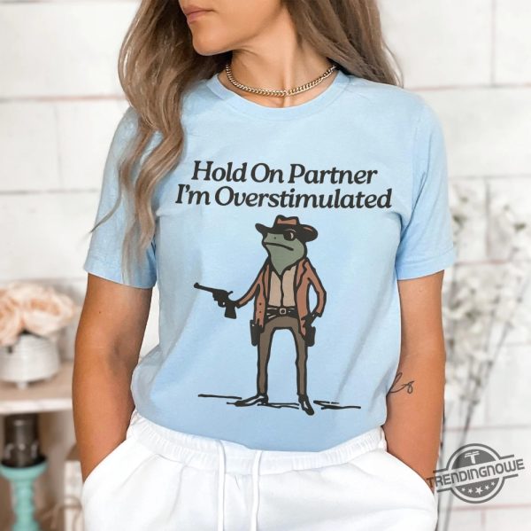 Hold On Partner Im Overstimulated Shirt V4 Hold On Im Overstimulated Frog Shirt Overstimulated Shirt Unhinged Sweatshirt trendingnowe 2