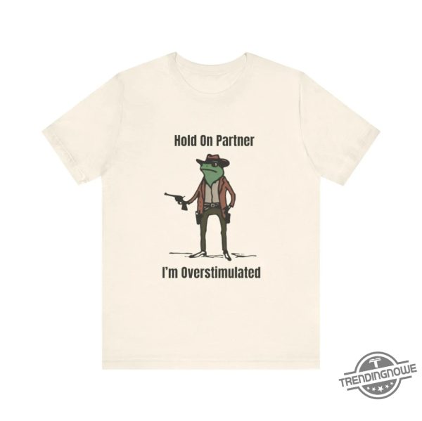 Hold On Partner Im Overstimulated Shirt Men Cowboy Frog Shirt Unhinged Tshirt Weirdcore Clothing Gen Z Shirt trendingnowe 1 1