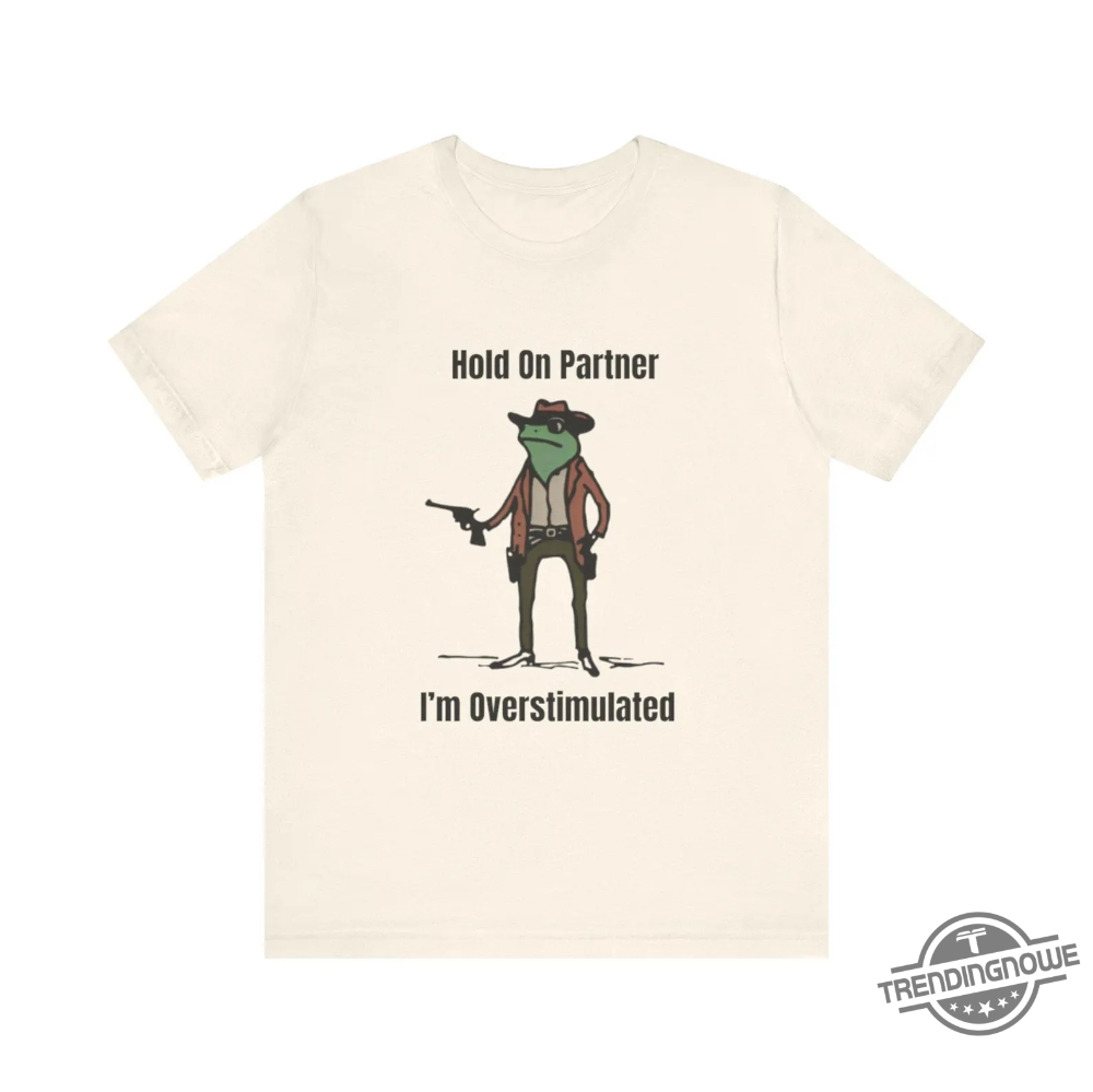 Hold On Partner Im Overstimulated Shirt Men Cowboy Frog Shirt Unhinged Tshirt Weirdcore Clothing Gen Z Shirt