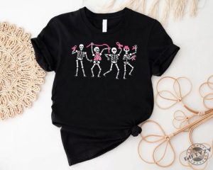 Dancing Skeletons Breast Cancer Shirt Skeletons Pink Ribbon Cancer Awareness Tshirt Halloween Breast Cancer Sweatshirt Breast Cancer Month Shirt giftyzy 3