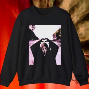 cute ghostface scream doing heart hands t shirt sweatshirt hoodie for halloween costumes laughinks 3