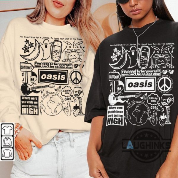 vintage oasis doodle art shirt you need to be yourself oasis album lyrics merch tshirt sweatshirt hoodie retro oasis tattoo tour laughinks 1