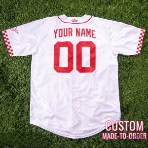 custom pizza planet baseball jersey shirt red and white