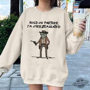 Hold On Partner Im Overstimulated Shirt Cowboy Frog Shirt Unhinged Tshirt Weirdcore Gen Z Shirt Funny Meme Shirt Sweatshirt trendingnowe 2