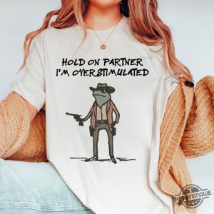 Hold On Partner Im Overstimulated Shirt Cowboy Frog Shirt Unhinged Tshirt Weirdcore Gen Z Shirt Funny Meme Shirt Sweatshirt trendingnowe 3