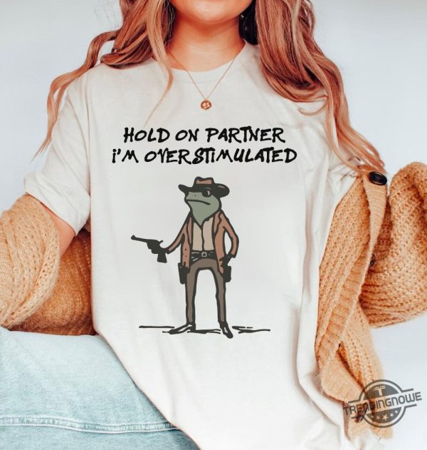 Hold On Partner Im Overstimulated Shirt Cowboy Frog Shirt Unhinged Tshirt Weirdcore Gen Z Shirt Funny Meme Shirt Sweatshirt trendingnowe 3