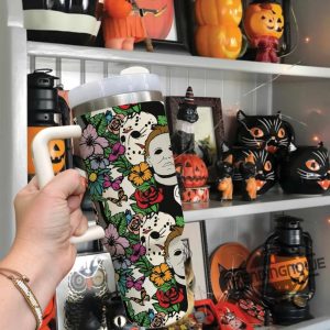 Floral Horror Halloween Tumbler Horror Movie Characters Cup Spooky Tumbler Halloween Insulated Water Bottle trendingnowe 2