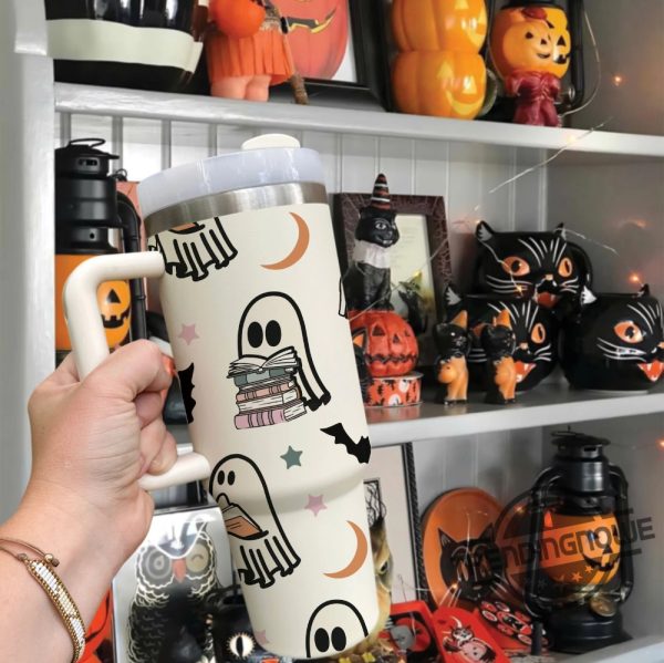 Ghost Reading Tumbler 40Oz 30Oz Funny Halloween Ghost Tumbler Cute Spooky Cup Halloween Bookish Tumbler trendingnowe 1