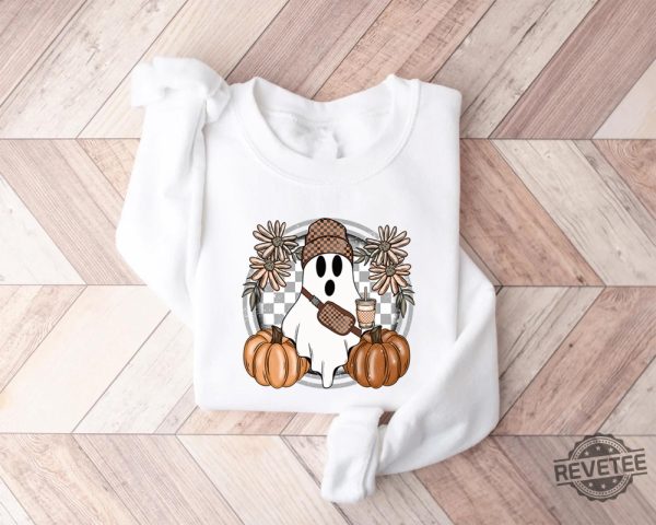 Cute Ghost Halloween Shirt Pumpkin Spice Coffee Tee Spooky Season Shirts Halloween Shirt revetee 3