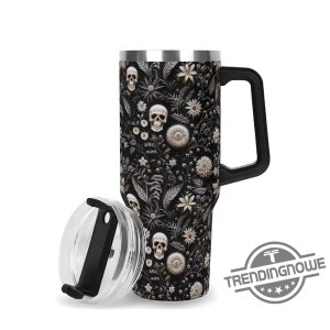 Witchy Skull Floral Stanley Tumbler Goth Skeleton Stanley Cup Travel Tumbler Fun Tumbler Gift Halloween Tumbler trendingnowe 1