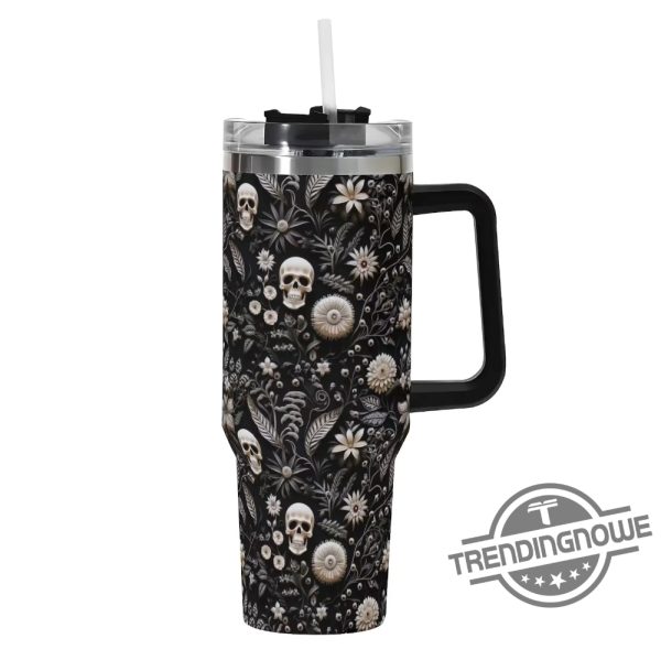 Witchy Skull Floral Stanley Tumbler Goth Skeleton Stanley Cup Travel Tumbler Fun Tumbler Gift Halloween Tumbler trendingnowe 2