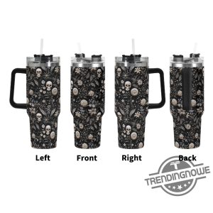 Witchy Skull Floral Stanley Tumbler Goth Skeleton Stanley Cup Travel Tumbler Fun Tumbler Gift Halloween Tumbler trendingnowe 3