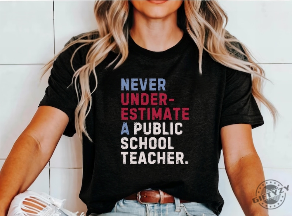 Never Underestimate A Public School Teacher Shirt 2024 Vote Tshirt Democrats Gift Democrat Vote 2024 Hoodie Elections Sweatshirt Democrat Unisex Shirt