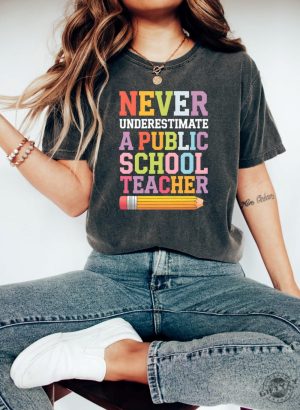 Never Underestimate A Public School Teacher Kamala Harris Tshirt Harris Walz 2024 Rally Merch Tim Walz Dnc Quote Sweatshirt Educator Tshirt giftyzy 3