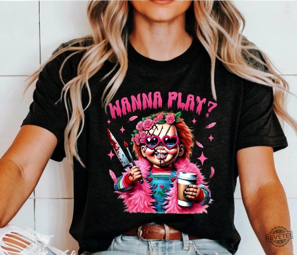 Halloween Chucky Shirt Horror Shirt Horror Movie Shirt Chucky Wanna Play Shirt Hello Kitty Chucky Shirt revetee 1