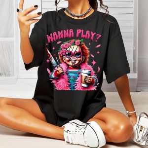 Halloween Chucky Shirt Horror Shirt Horror Movie Shirt Chucky Wanna Play Shirt Hello Kitty Chucky Shirt revetee 2