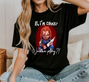 Halloween Chucky Shirt Horror Shirt Chucky Wanna Play Sweatshirt Hello Kitty Chucky Shirt revetee 4