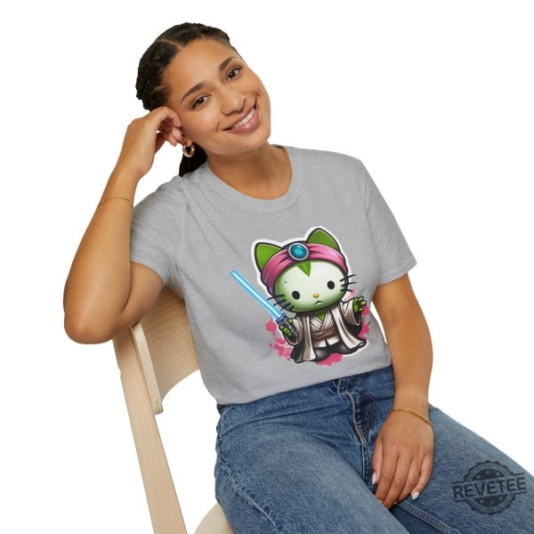 Galactic Kitty T Shirt Jedi Kitty Shirt Cute Jedi T Shirt Master Hello Cat Tee Sci Fi Movie Shirt revetee 1