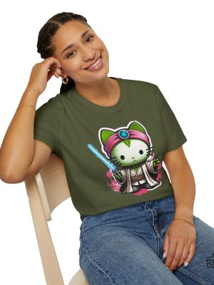 Galactic Kitty T Shirt Jedi Kitty Shirt Cute Jedi T Shirt Master Hello Cat Tee Sci Fi Movie Shirt revetee 3