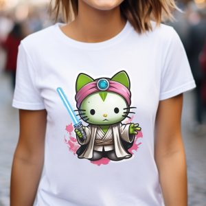 Galactic Kitty T Shirt Jedi Kitty Shirt Cute Jedi T Shirt Master Hello Cat Tee Sci Fi Movie Shirt revetee 5